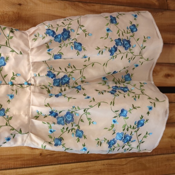 Modcloth Chi Chi London Floral Romantic Blue Tulle Dress Bridesmaid - Picture 6 of 7